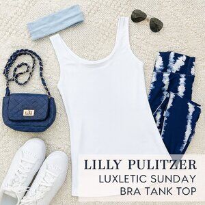 Lilly Pulitzer Luxletic Sunday Bra Tank Top White Built-in Bra Tank Size XXS